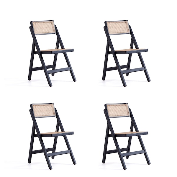 Manhattan Comfort Pullman Folding Dining Chair in Black and Natural Cane, Set of 4 2-DCCA08-BK - main